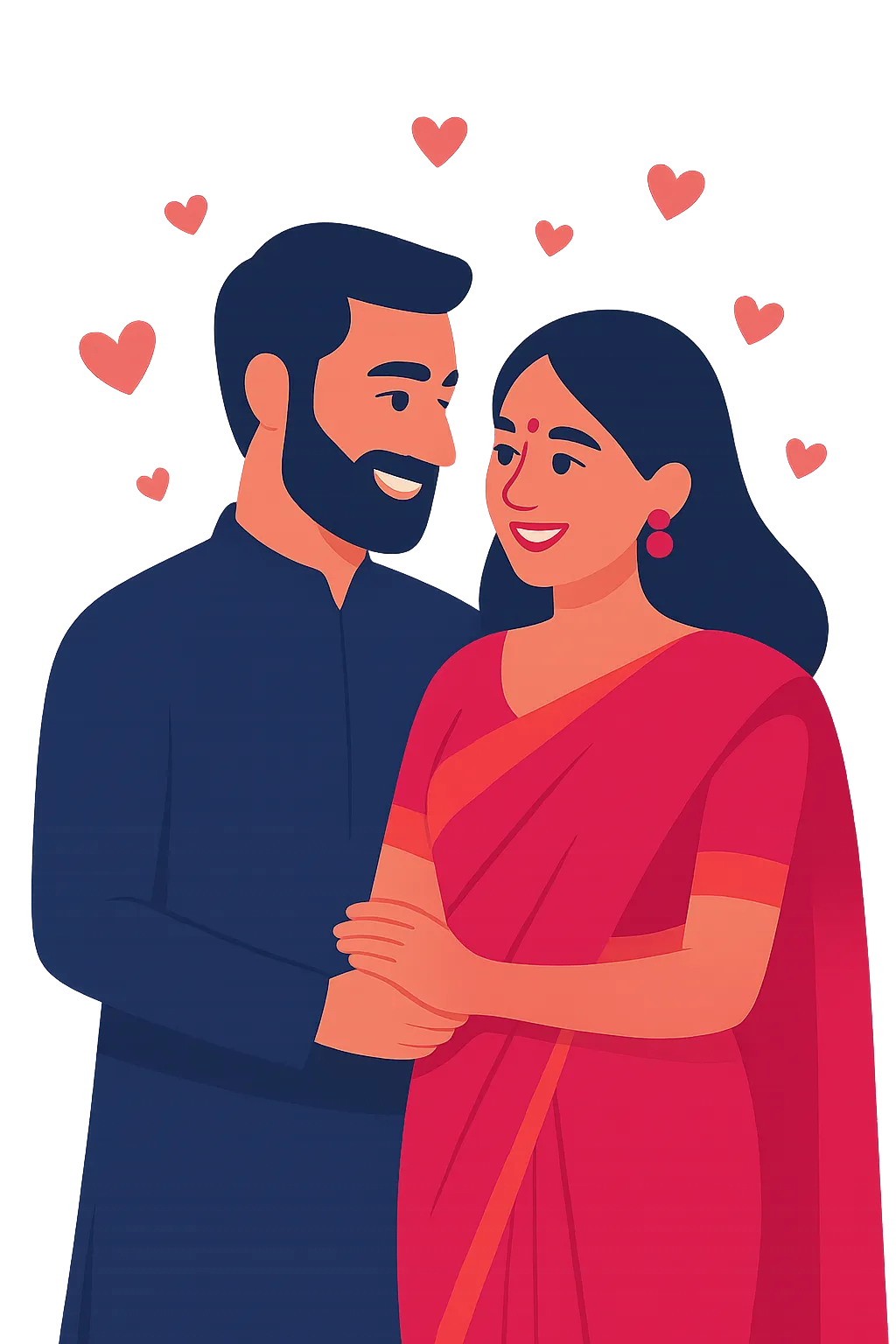 Illustration of a smiling Indian couple, representing families finding a life partner together on Mafimo